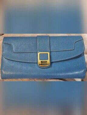 Rowallan Of Scotland Blue Leather Clutch Jewerly  Traveler W/ Gold Buckle
